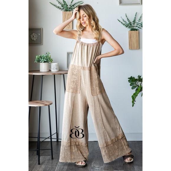 French Terry Wide Leg Jumpsuit Overalls main image 1